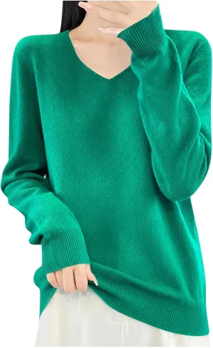 Cashmere Sweaters for Womens Long Sleeve V Neck Loose Pullover Tops Soft Warm Cozy Lightweight Knit Sweater