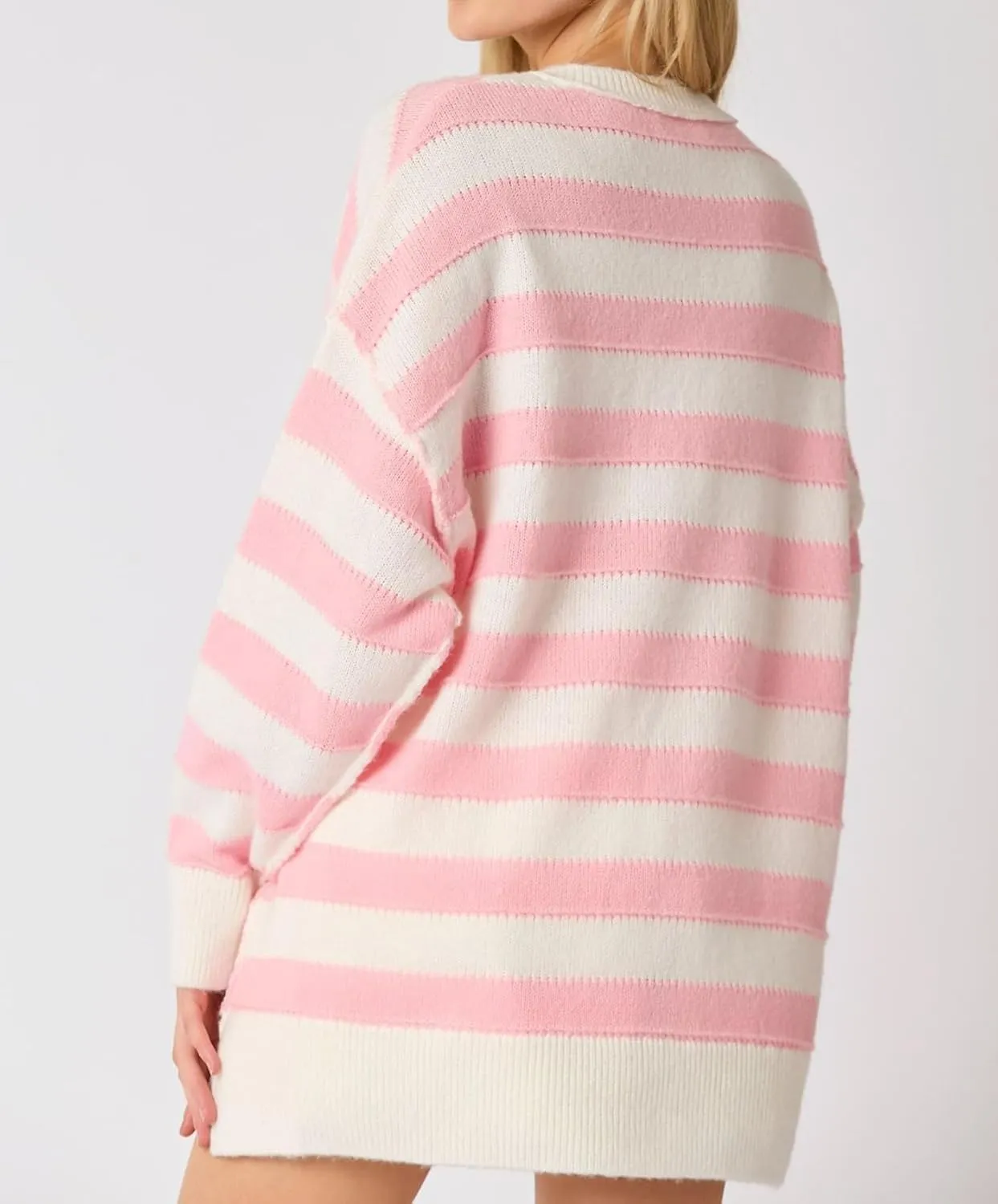 cffvdiz Women's Cable Knit Pullover Sweater Casual Loose Long Sleeve Striped Button Winter Sweater Tops
