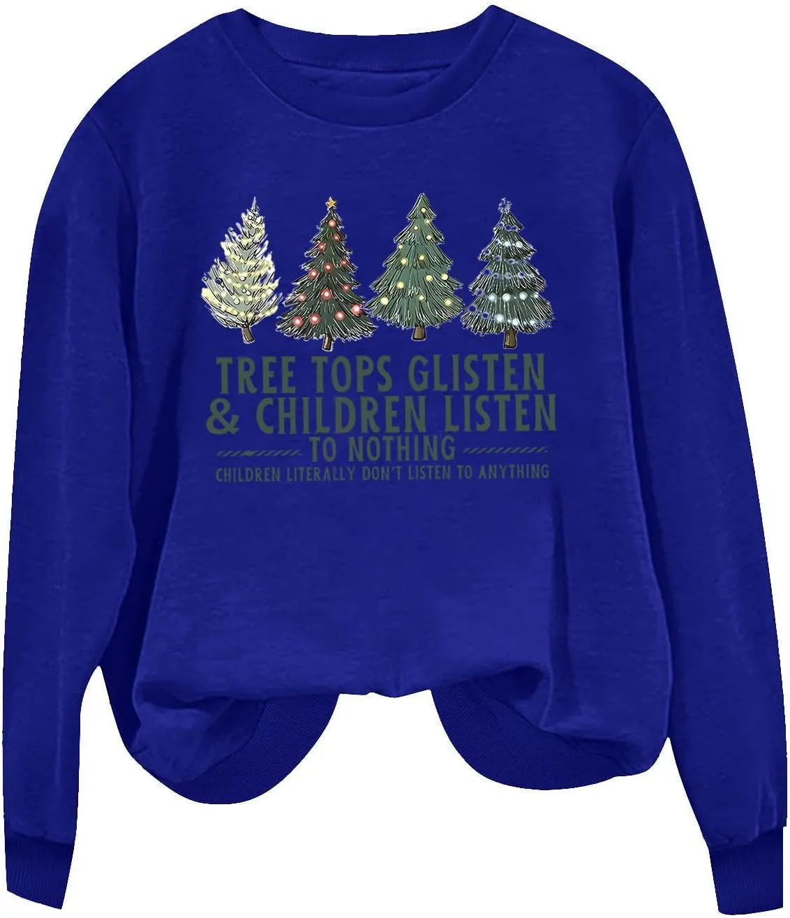 Christmas Sweatshirt for Women Xmas Tree Print Crewneck Long Sleeve Tree Tops Glisten & Children Listen Pullover Tops