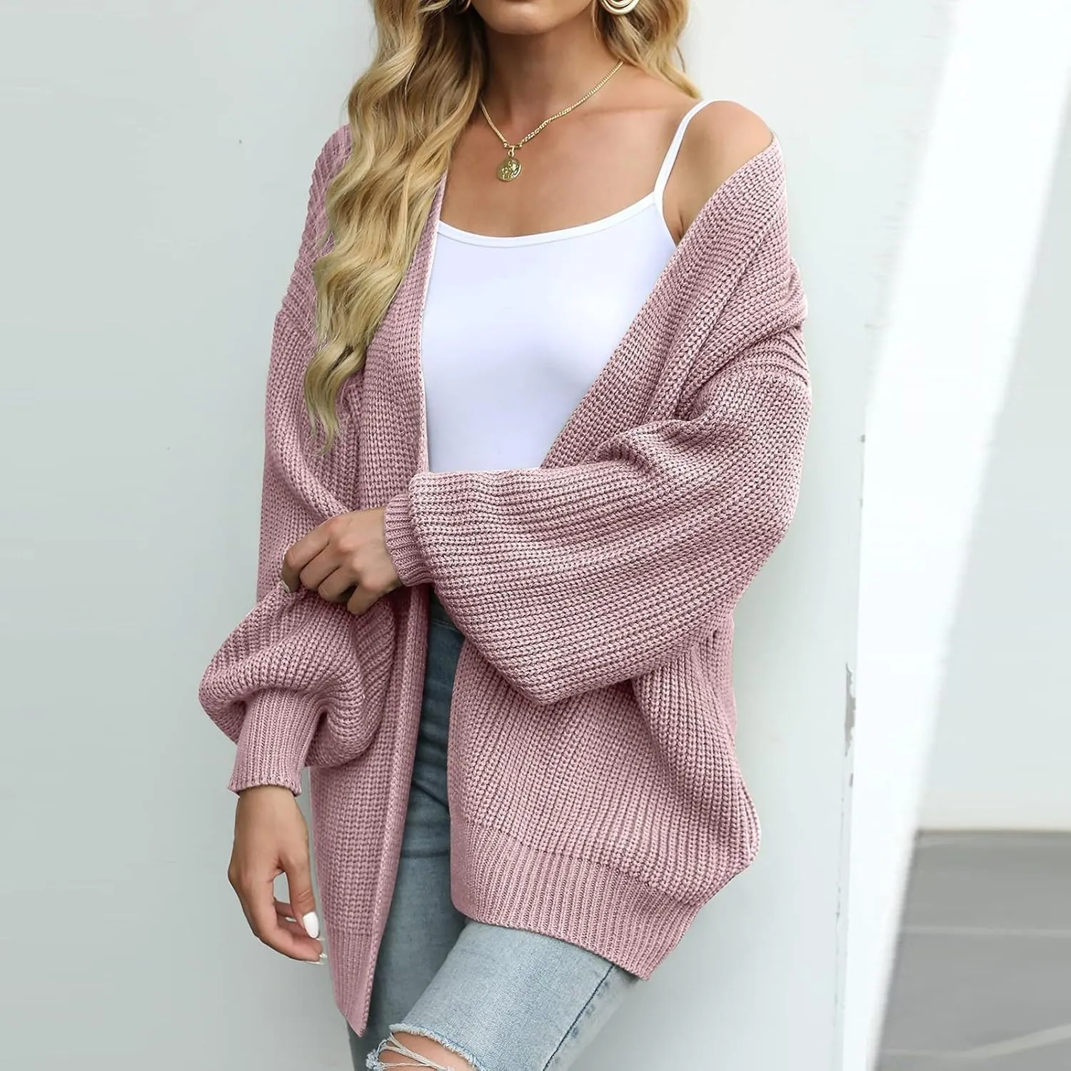 Chunky Cardigan Sweaters for Women Loose Fit Open Front Cardigan Oversized Cable Knit Sweaters with Pockets
