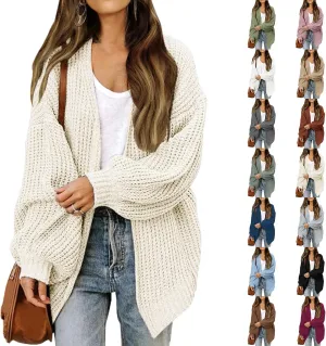 Chunky Cardigan Sweaters for Women Loose Fit Open Front Cardigan Oversized Cable Knit Sweaters with Pockets