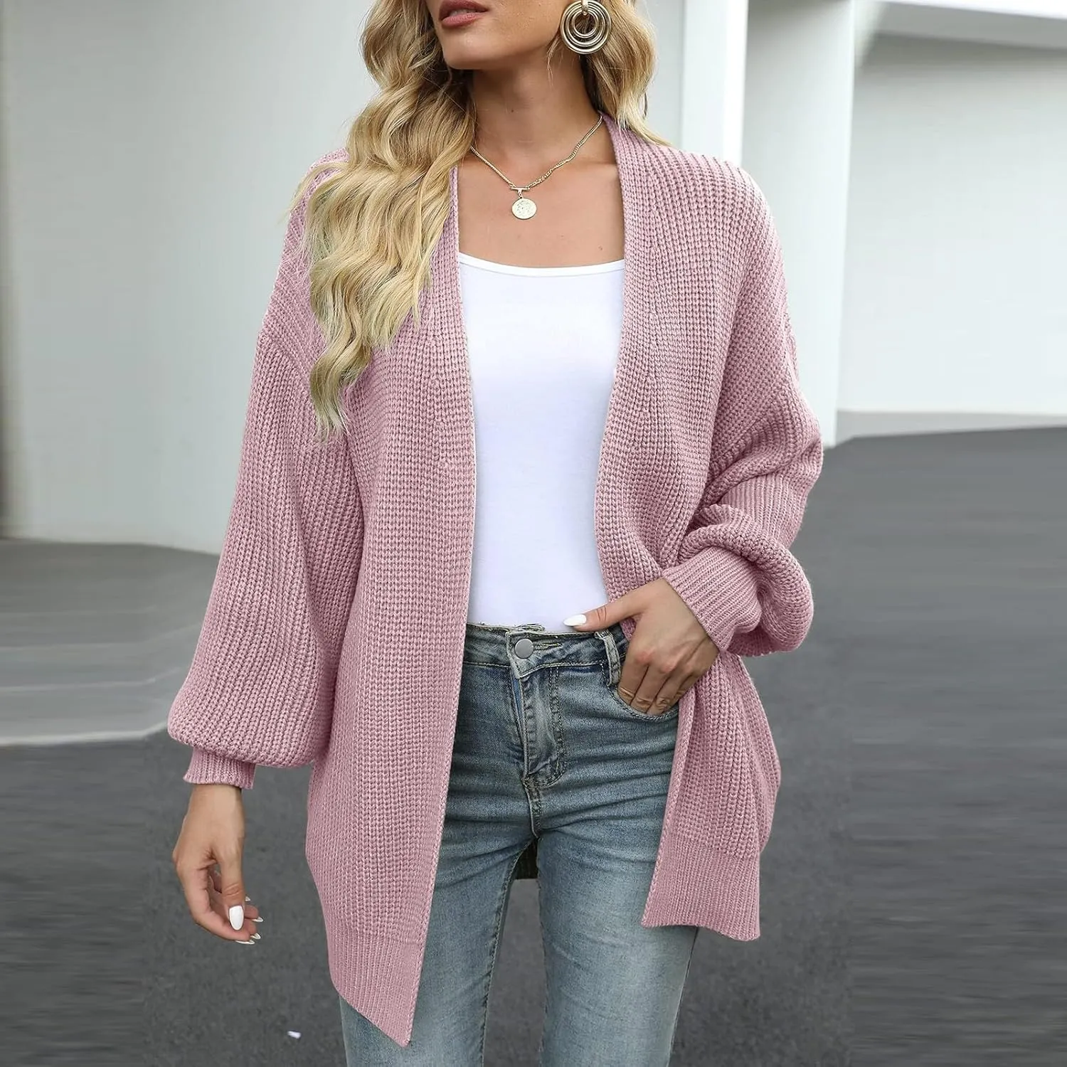 Chunky Cardigan Sweaters for Women Loose Fit Open Front Cardigan Oversized Cable Knit Sweaters with Pockets