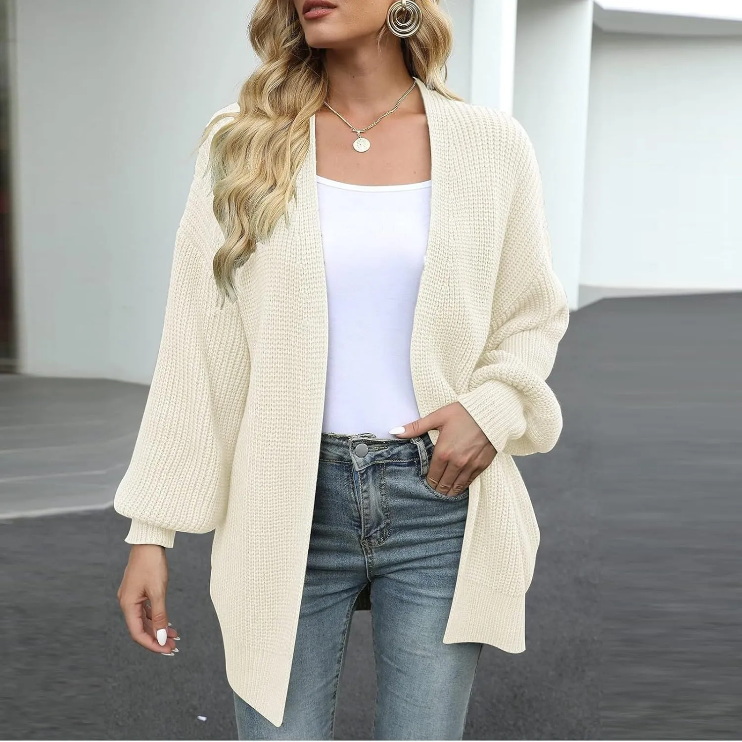 Chunky Cardigan Sweaters for Women Loose Fit Open Front Cardigan Oversized Cable Knit Sweaters with Pockets