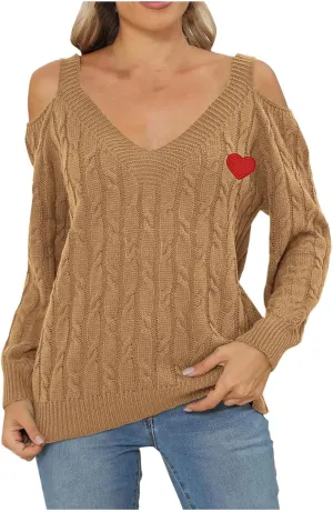 Cold Shoulder Sweater for Women Sexy Knit Sweater Turtle Neck Long Sleeve Top Oversized Vintage Blouse Short Tops