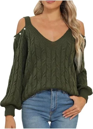 Cold Shoulder Sweater for Women Sexy Knit Sweater Turtle Neck Long Sleeve Top Oversized Vintage Blouse Short Tops
