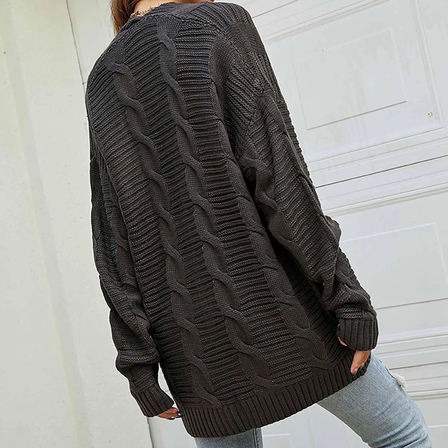 Color Block Cardigan Sweaters for Women Long Sleeve Cardigan Cable Knit Open Front Cardigan with Pockets