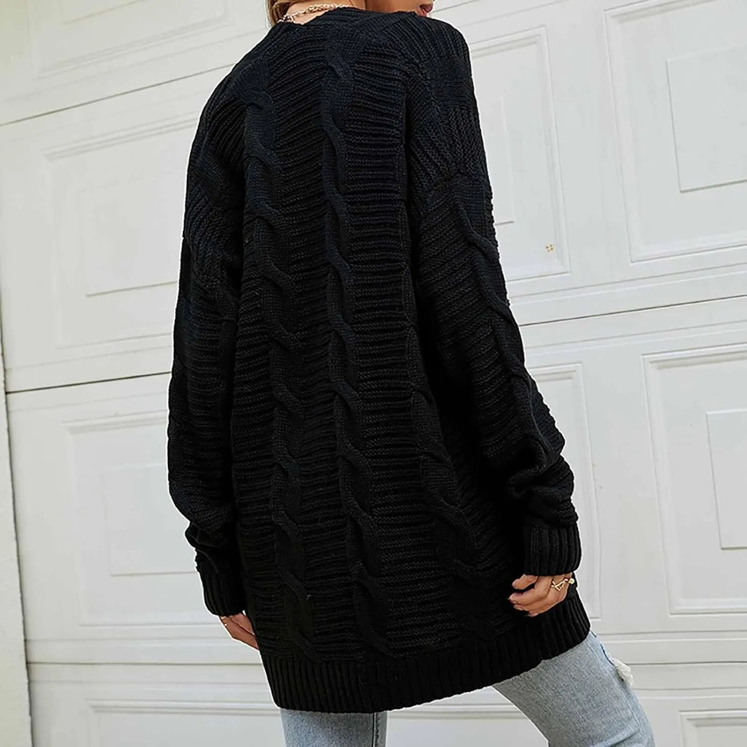 Color Block Cardigan Sweaters for Women Long Sleeve Cardigan Cable Knit Open Front Cardigan with Pockets