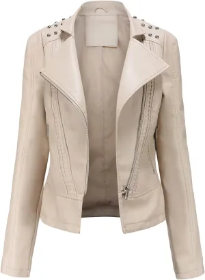 cooki Womens Fashion Slim Fit Zip up Faux Leather Biker Jacket Faux Leather Moto Jacket Casual Short PU Biker Coats