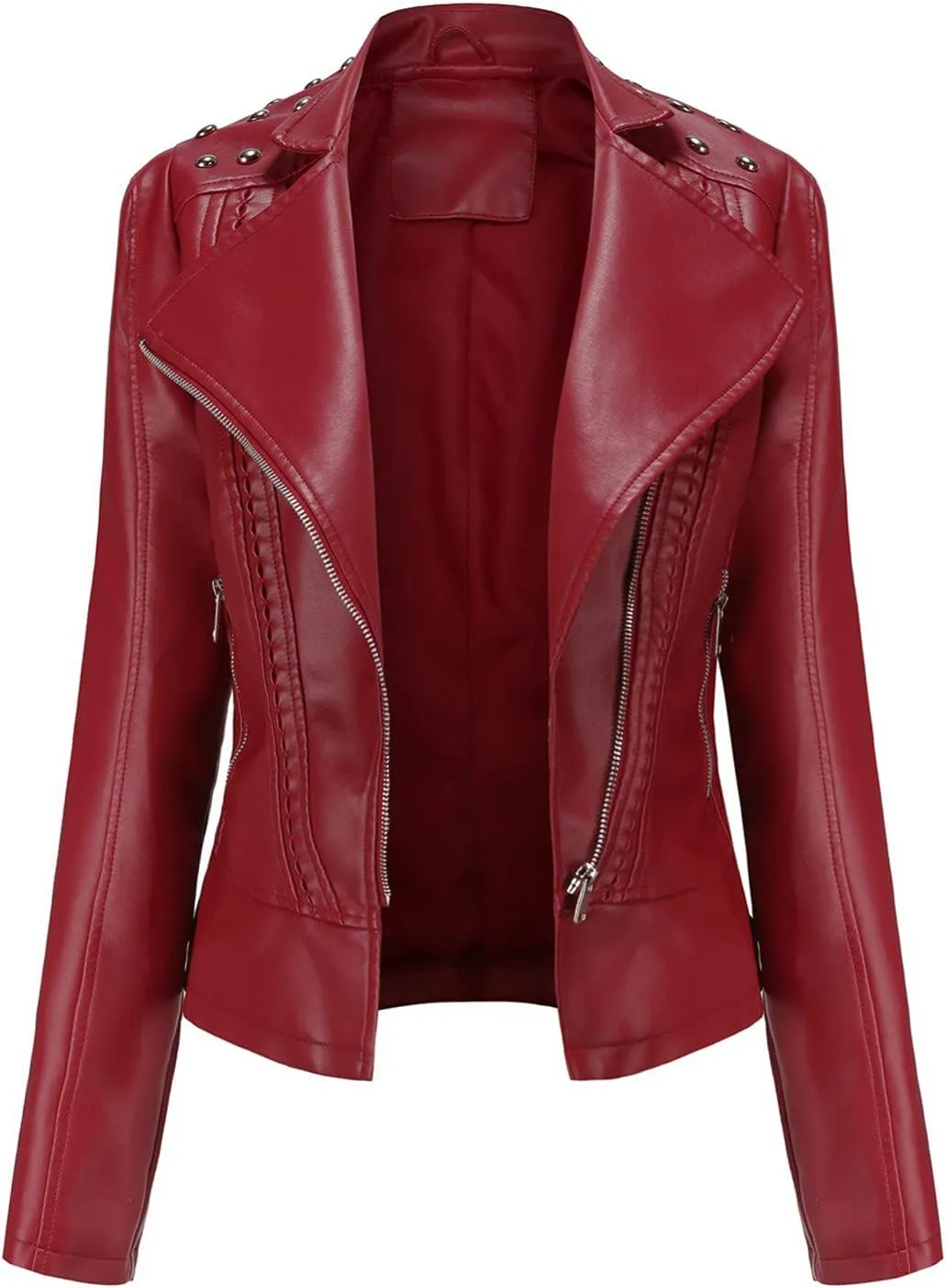 cooki Womens Fashion Slim Fit Zip up Faux Leather Biker Jacket Faux Leather Moto Jacket Casual Short PU Biker Coats