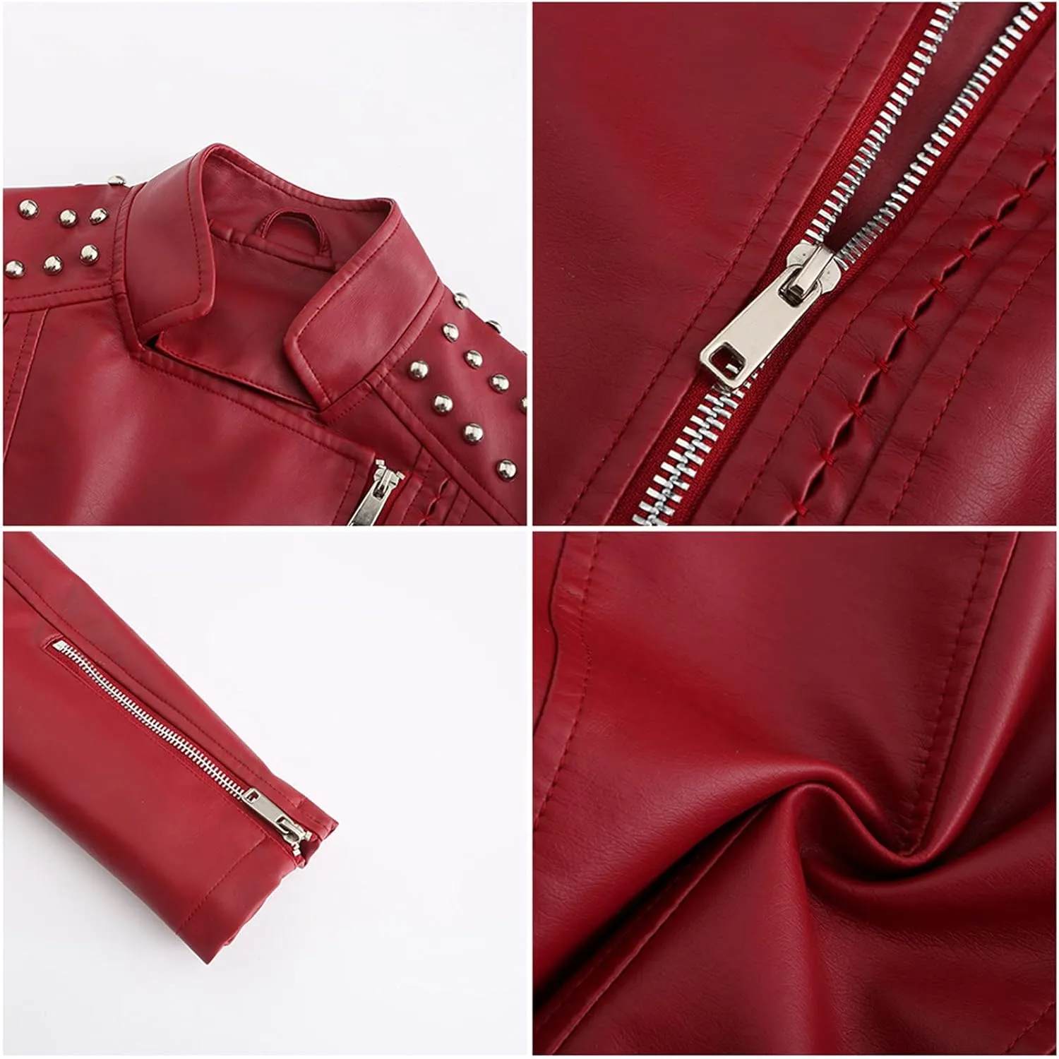 cooki Womens Fashion Slim Fit Zip up Faux Leather Biker Jacket Faux Leather Moto Jacket Casual Short PU Biker Coats