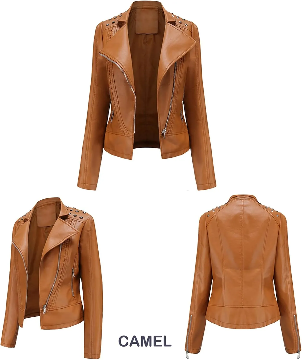cooki Womens Fashion Slim Fit Zip up Faux Leather Biker Jacket Faux Leather Moto Jacket Casual Short PU Biker Coats