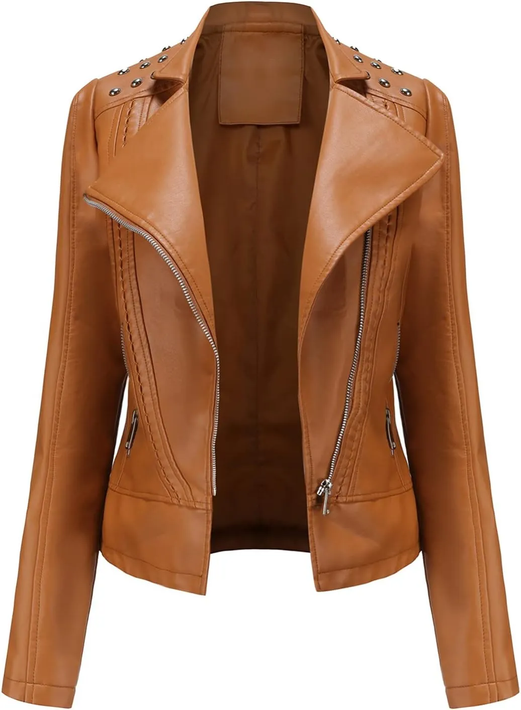 cooki Womens Fashion Slim Fit Zip up Faux Leather Biker Jacket Faux Leather Moto Jacket Casual Short PU Biker Coats