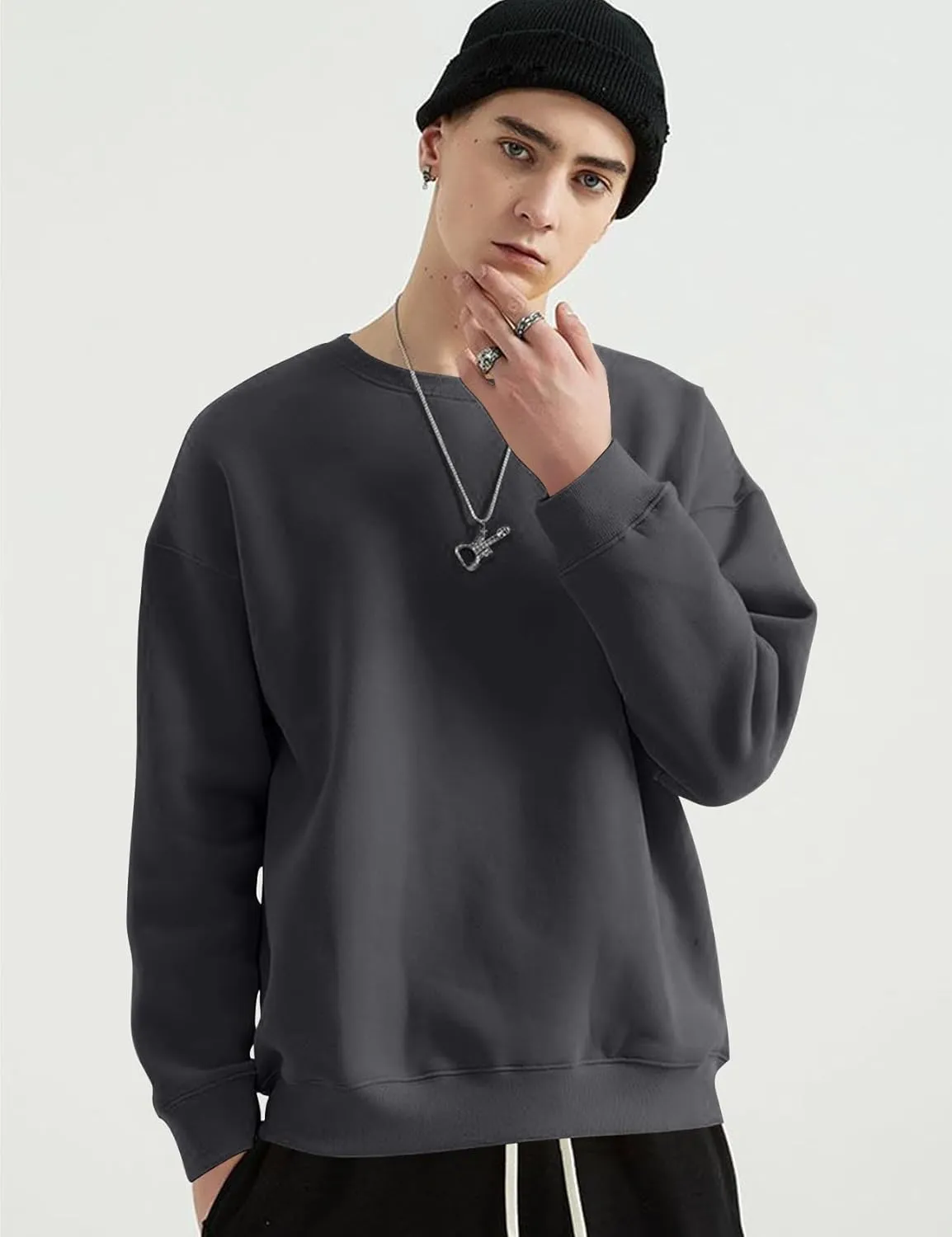COZYPOIN Crewneck Sweatshirt for Men Long Sleeve Comfort Breathable Midweight Workout Casual Pullover Basic Sweatshirts
