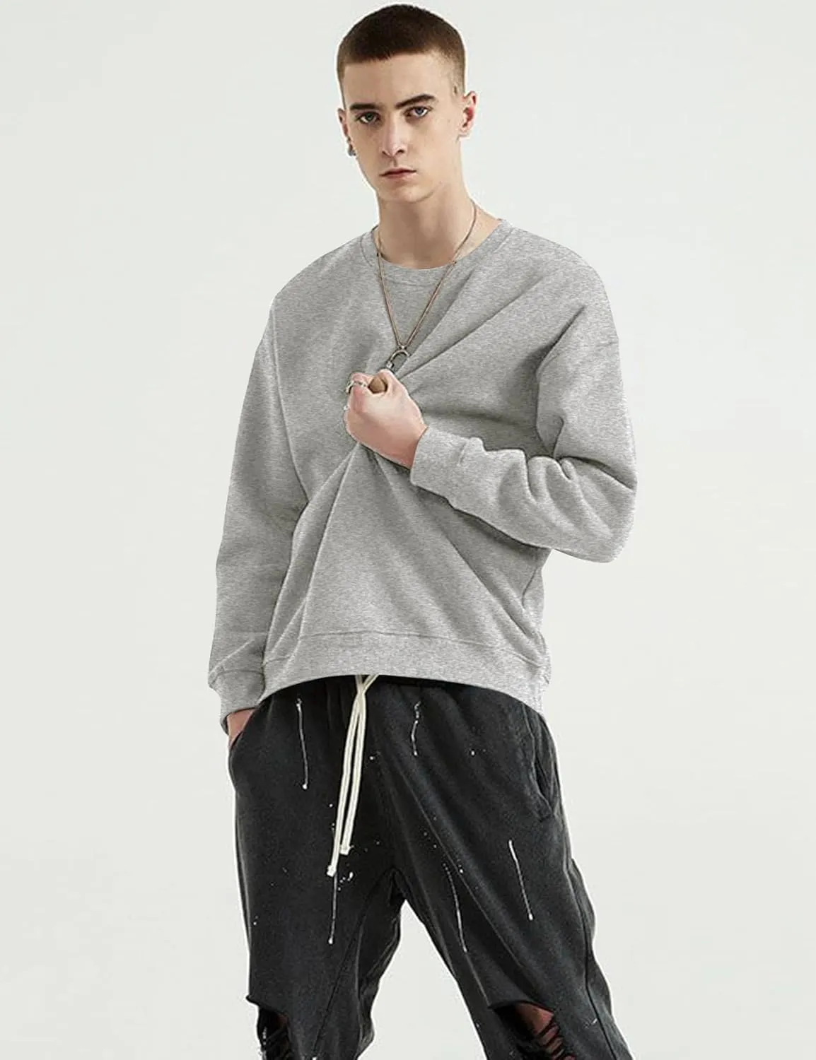COZYPOIN Crewneck Sweatshirt for Men Long Sleeve Comfort Breathable Midweight Workout Casual Pullover Basic Sweatshirts