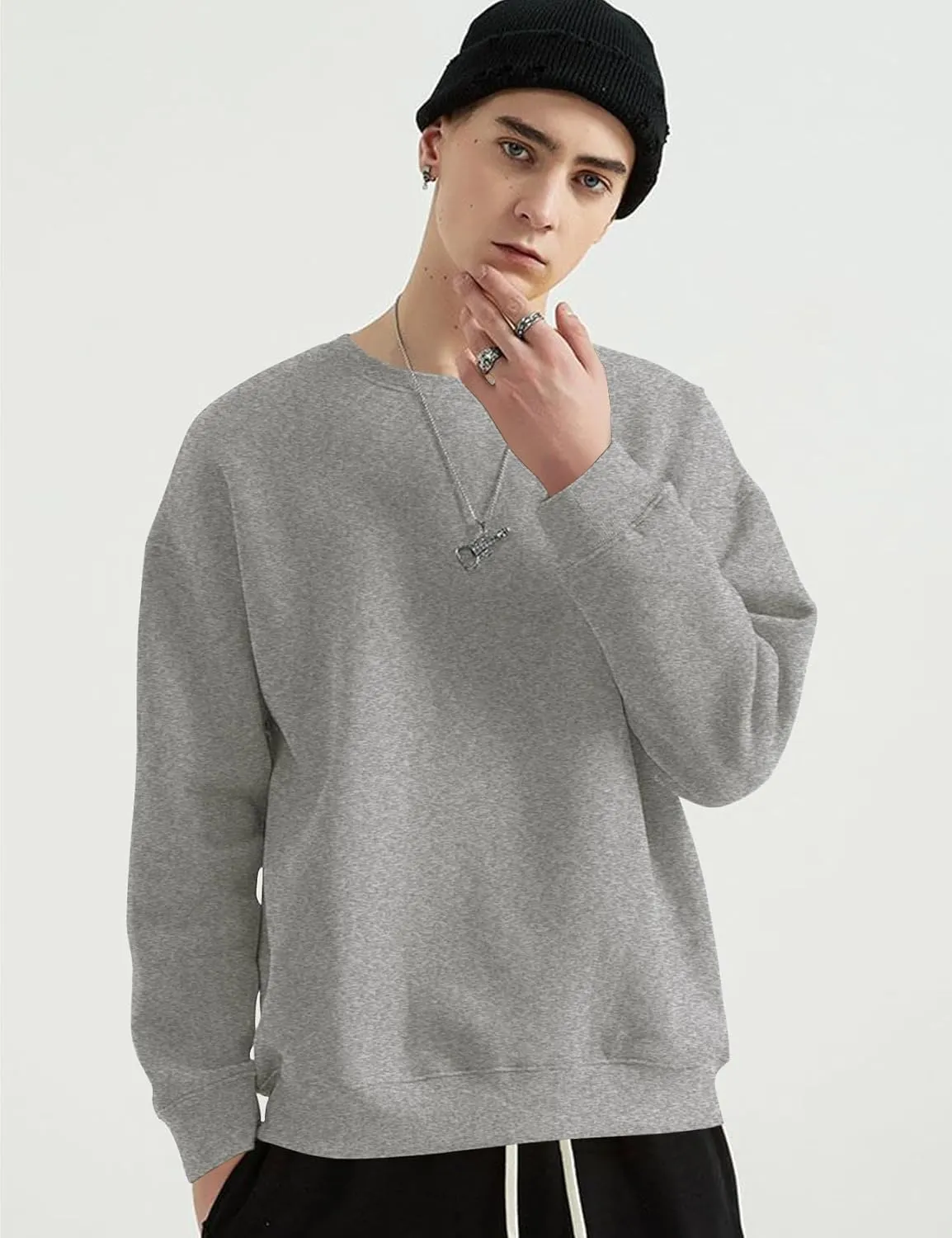 COZYPOIN Crewneck Sweatshirt for Men Long Sleeve Comfort Breathable Midweight Workout Casual Pullover Basic Sweatshirts