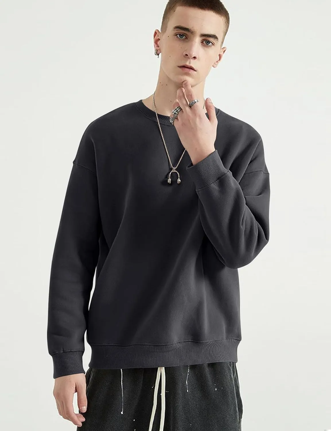 COZYPOIN Crewneck Sweatshirt for Men Long Sleeve Comfort Breathable Midweight Workout Casual Pullover Basic Sweatshirts