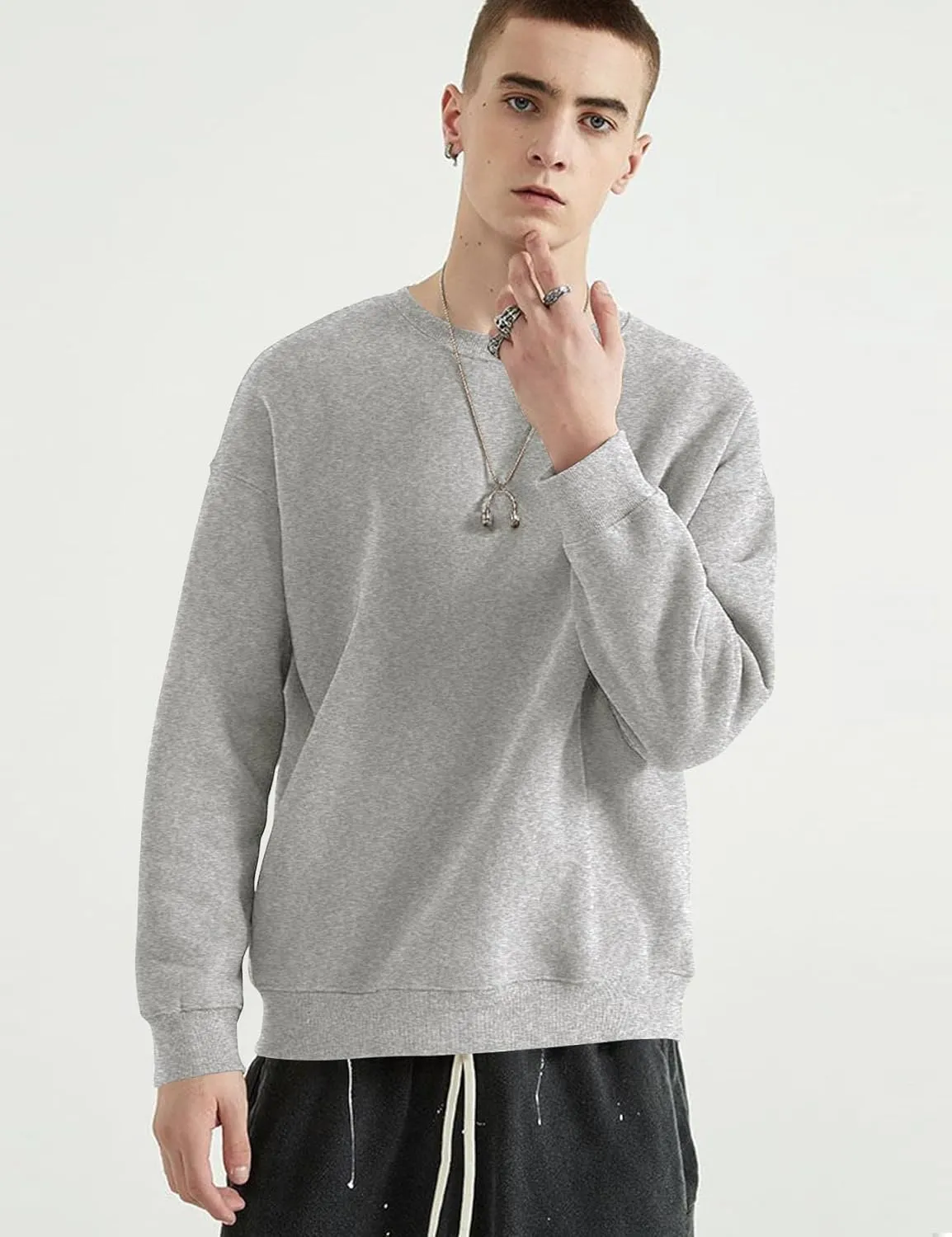COZYPOIN Crewneck Sweatshirt for Men Long Sleeve Comfort Breathable Midweight Workout Casual Pullover Basic Sweatshirts