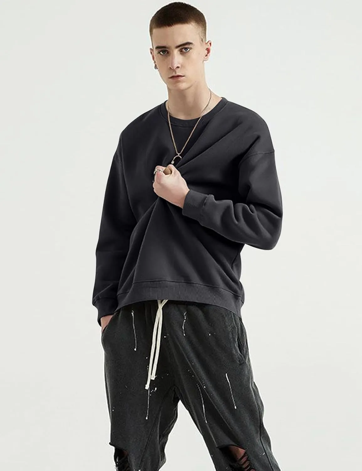 COZYPOIN Crewneck Sweatshirt for Men Long Sleeve Comfort Breathable Midweight Workout Casual Pullover Basic Sweatshirts