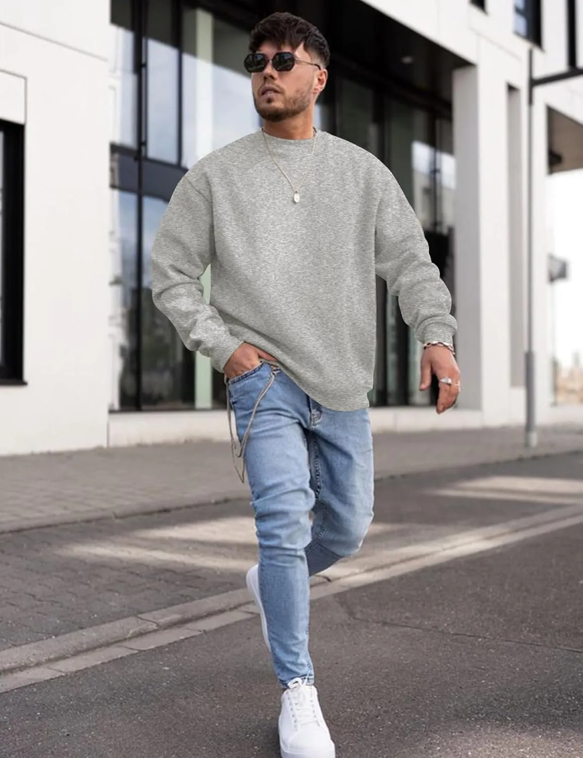 COZYPOIN Crewneck Sweatshirt for Men Long Sleeve Comfort Breathable Midweight Workout Casual Pullover Basic Sweatshirts