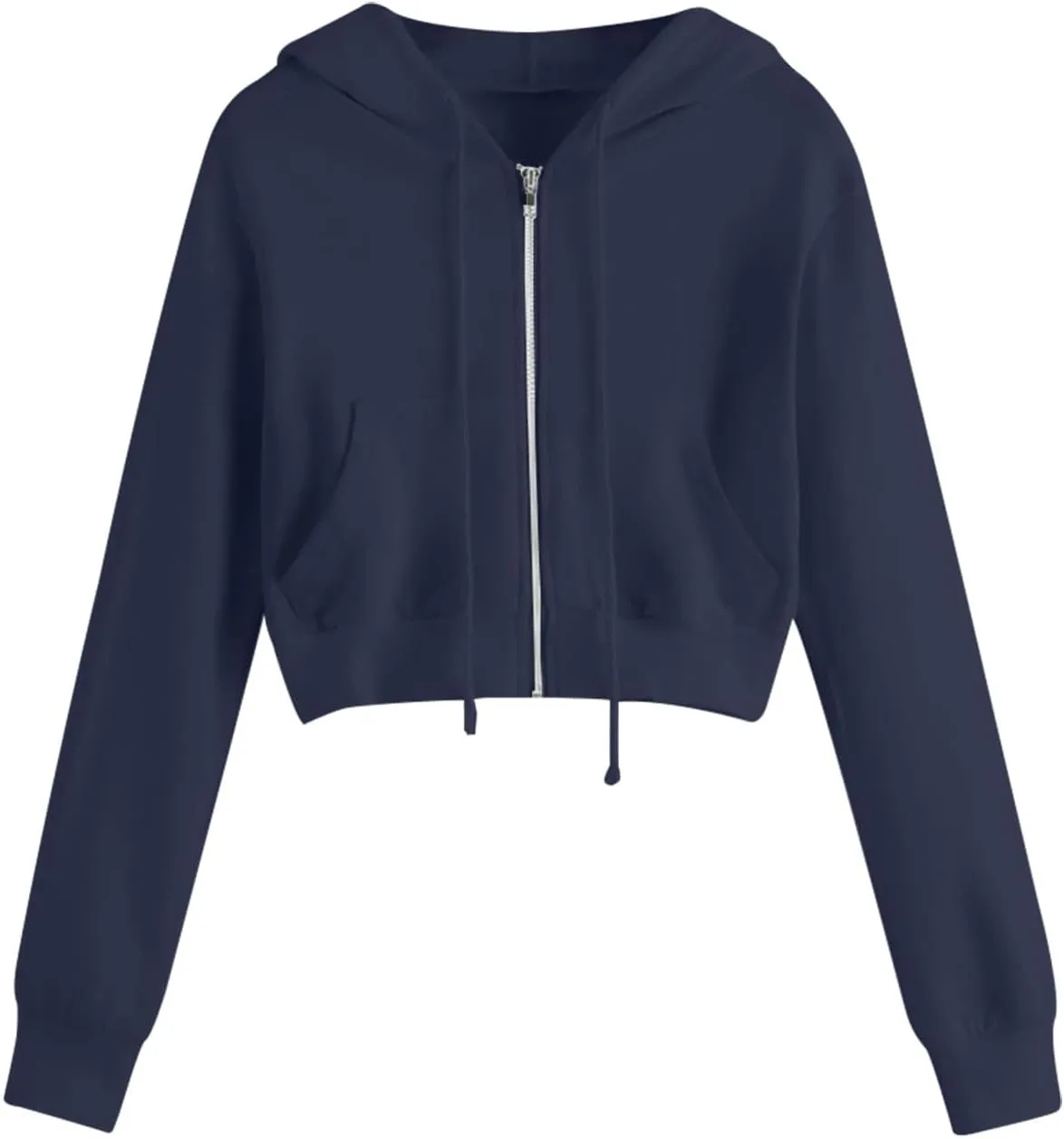 Cropped Hooded Sweatshirts for Women Fleece Full Zip Up Hoodies 90S Long Sleeve Y2k Clothes Jacket Top with Pockets
