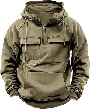 Ctreela Men 1/4 Zip Military Sweatshirt, Big and Tall Army Tactical Pullover Hoodie, Vintage Western Outdoor Hooded Jacket