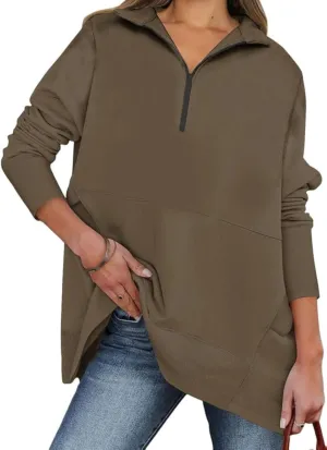 Dokotoo Women's Casual Oversized Half Zip Sweatshirts Long Sleeve Solid Color Pullover Jackets with Pockets