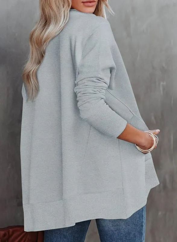 Dokotoo Women's Casual Oversized Half Zip Sweatshirts Long Sleeve Solid Color Pullover Jackets with Pockets