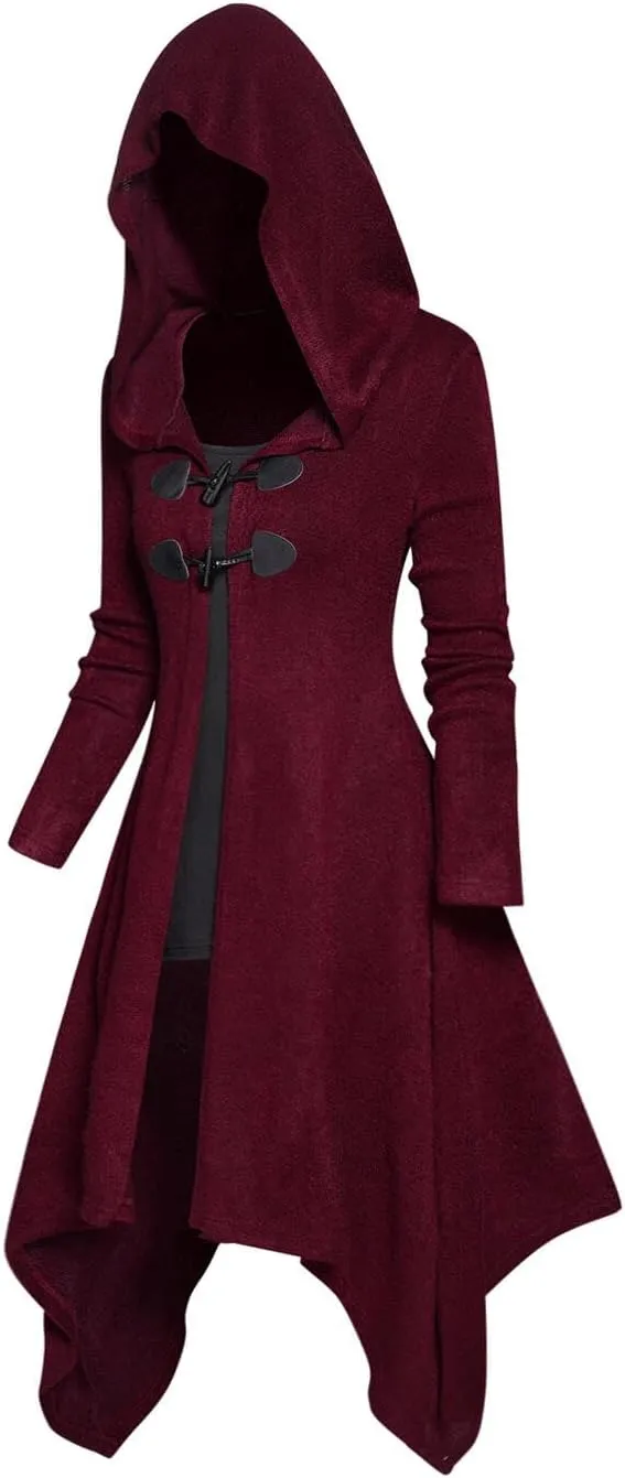 DRESSFO Women's 2024 Fall Open Front Hooded Knit Faux Twinset Cardigans Asymmetric Longline Horn Button 2 in 1 Top