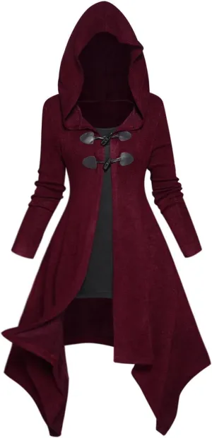 DRESSFO Women's 2024 Fall Open Front Hooded Knit Faux Twinset Cardigans Asymmetric Longline Horn Button 2 in 1 Top