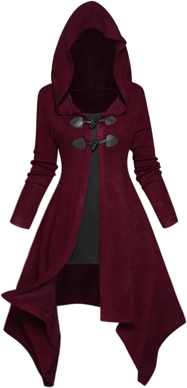 DRESSFO Women's 2024 Fall Open Front Hooded Knit Faux Twinset Cardigans Asymmetric Longline Horn Button 2 in 1 Top