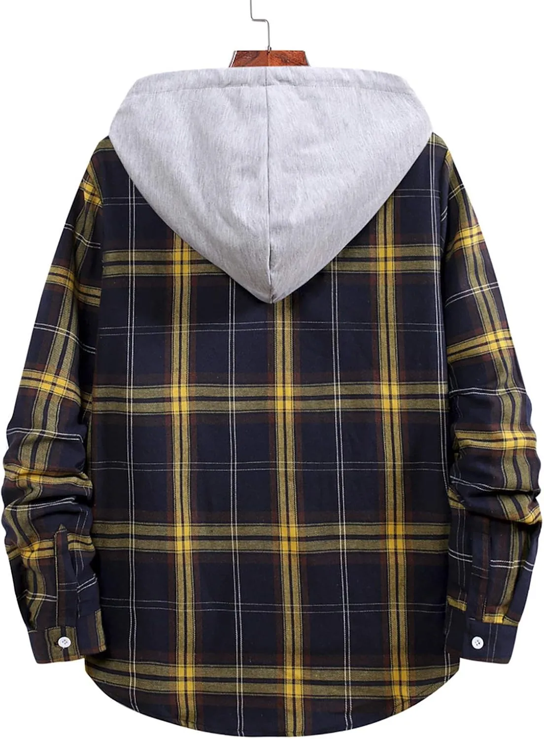 DuDubaby Fall Clothes for Men Fashion Hooded and Plaid Long Sleeve Shirt Jacket Coat