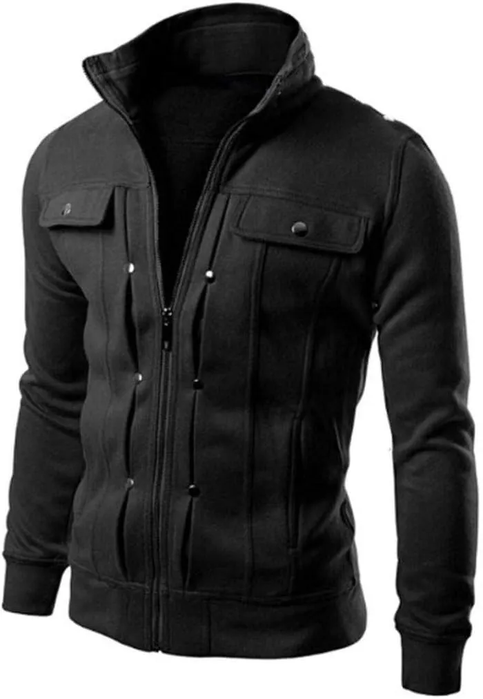 DuDubaby Men's Fashion Casual Loose Stand Collar Button Decorated Sweatshirt Jacket