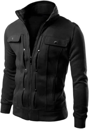 DuDubaby Men's Fashion Casual Loose Stand Collar Button Decorated Sweatshirt Jacket