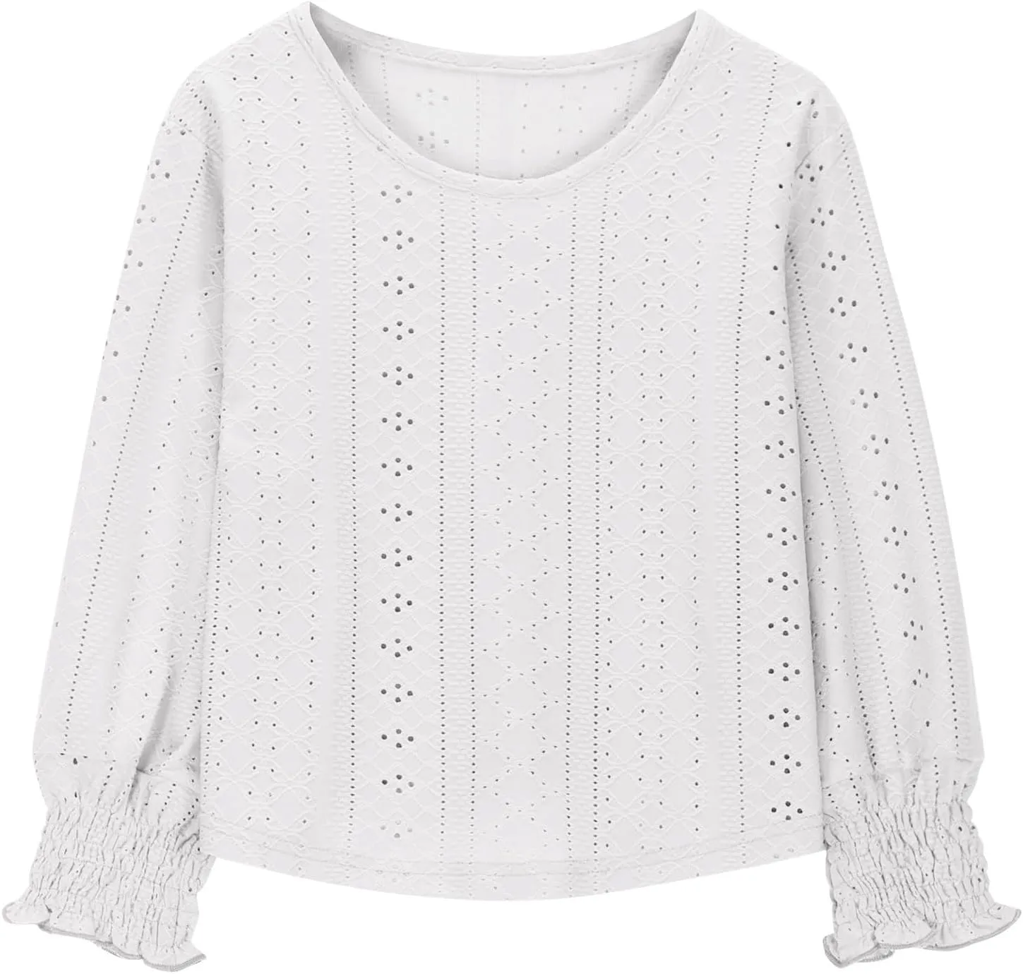 Eyelet Lace Sweatshirt Girls Long Sleeve Crewneck Lightweight Pullover Relaxed Casual Daily Cute Essential
