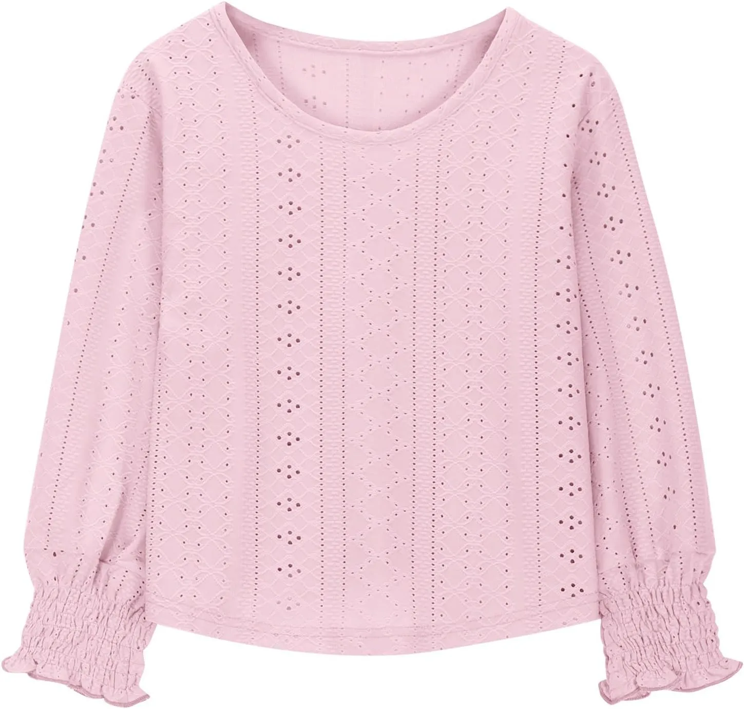 Eyelet Lace Sweatshirt Girls Long Sleeve Crewneck Lightweight Pullover Relaxed Casual Daily Cute Essential