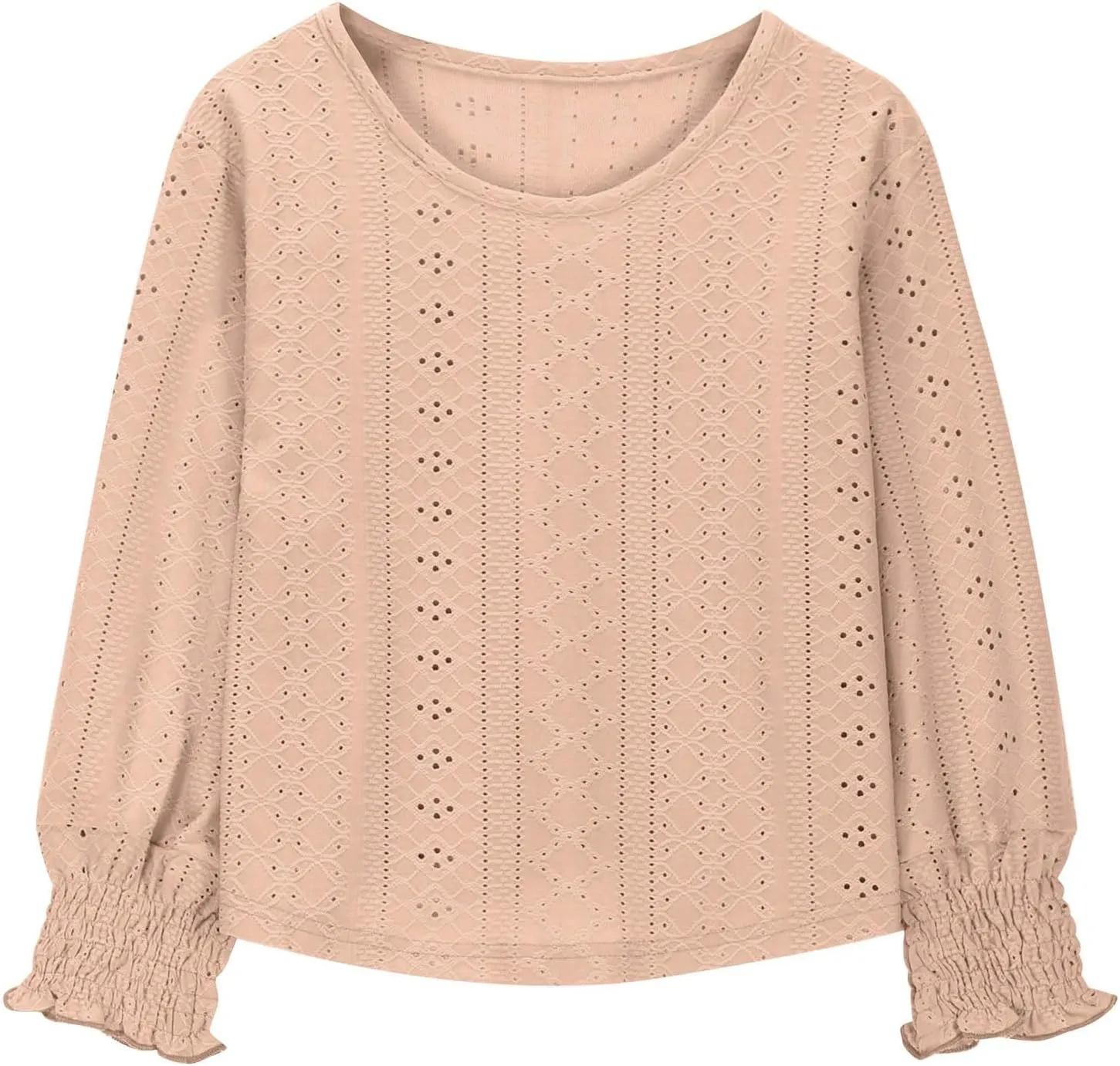 Eyelet Lace Sweatshirt Girls Long Sleeve Crewneck Lightweight Pullover Relaxed Casual Daily Cute Essential