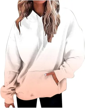 Fall Hoodie for Women Oversized Casual Gradient Color Long Sleeve Pullover Sweatshirts Fashion Hooded Lightweight Tops