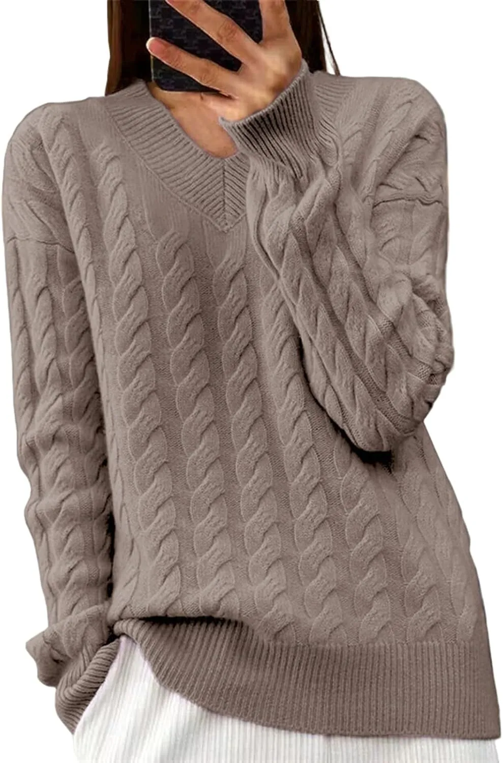 Fall Sweaters,Fall Winter Cable Knit Sweater Trendy Long Sleeve Crew Neck Sweater Soft Casual Loose Chunky Pullover