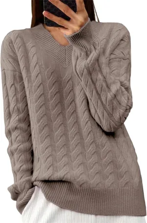 Fall Sweaters,Fall Winter Cable Knit Sweater Trendy Long Sleeve Crew Neck Sweater Soft Casual Loose Chunky Pullover