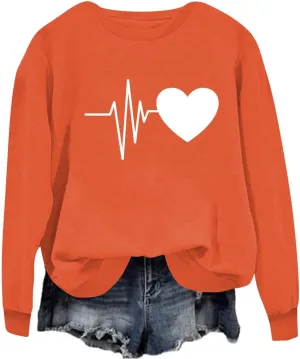 Fall Sweatshirts for Women Fahion Graphic Long Sleeve Round Neck Knit Hem Pullovers Casual Lightweight Workout Tops