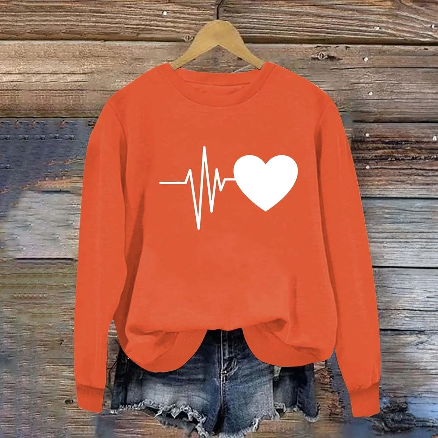 Fall Sweatshirts for Women Fahion Graphic Long Sleeve Round Neck Knit Hem Pullovers Casual Lightweight Workout Tops