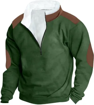 Fashion Quarter Zip Sweatshirts for Men Fleece Winter Casual Pullover Tops Long Sleeve Stand Collar Sweatshirt