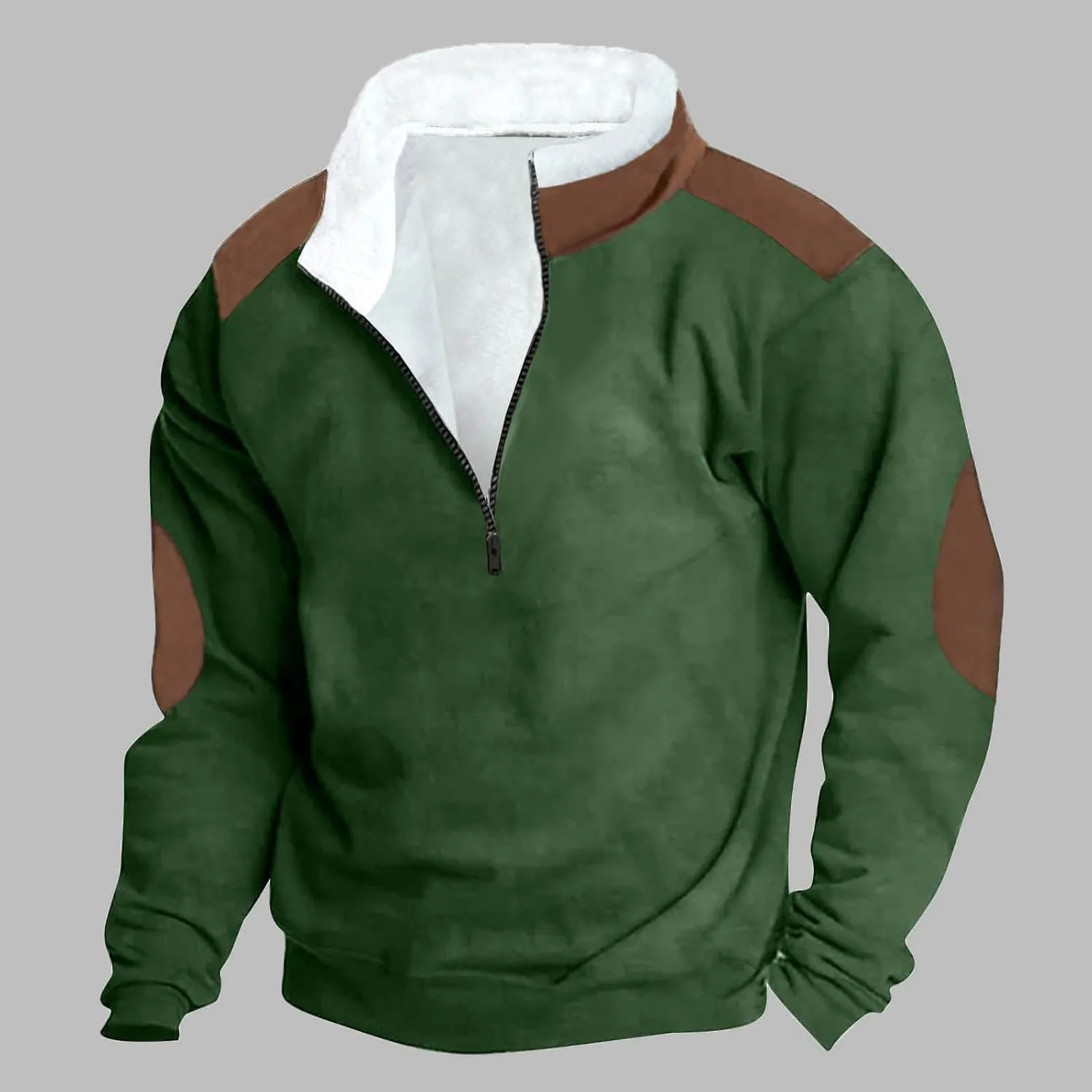 Fashion Quarter Zip Sweatshirts for Men Fleece Winter Casual Pullover Tops Long Sleeve Stand Collar Sweatshirt