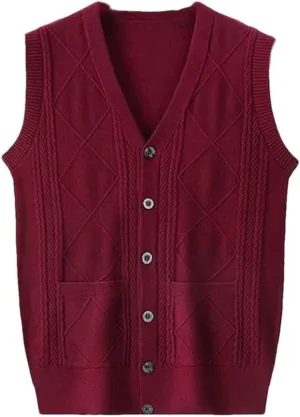 Fashion V-Neck Pockets Knitted Vest All-Match Sweaters Men Clothing Autumn Winter Loose Korean Pullovers Tops