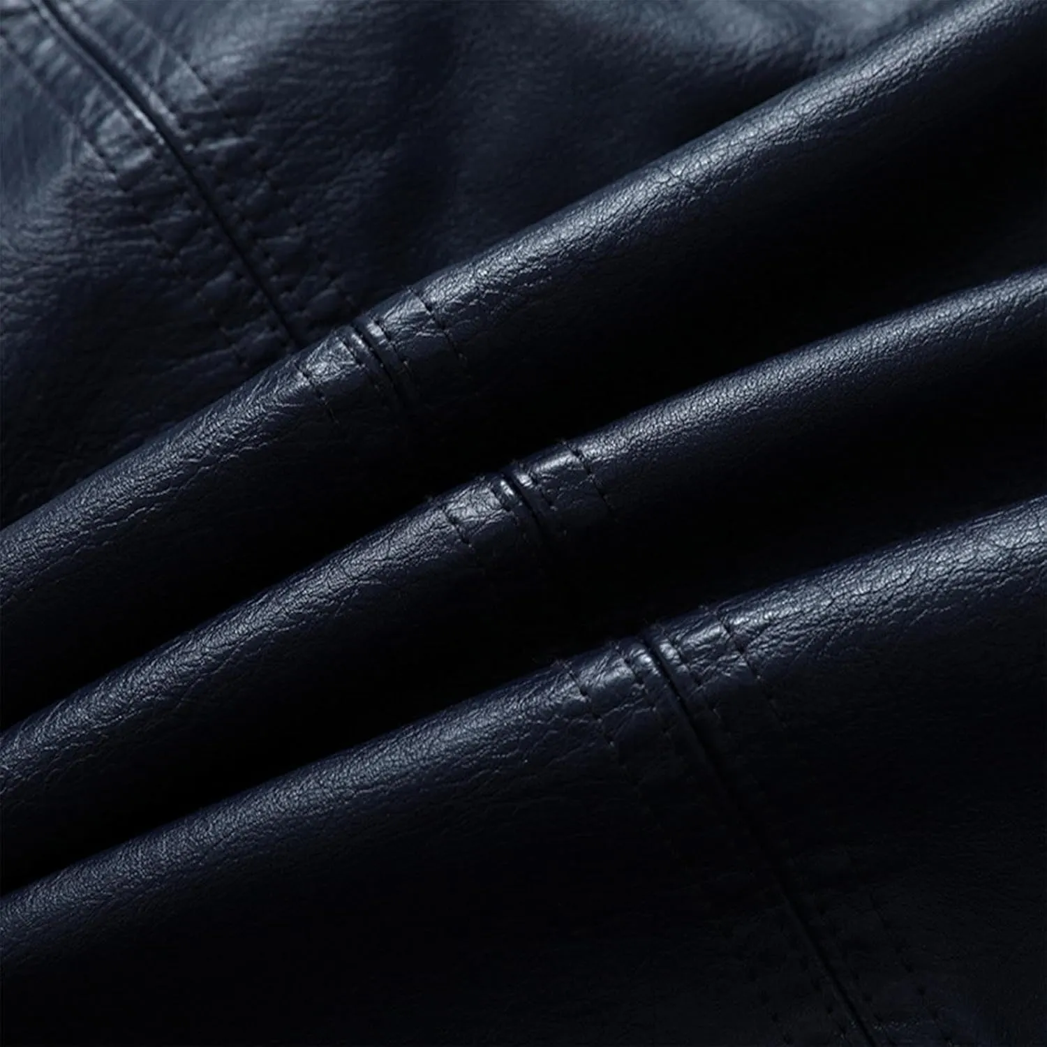 Faux Leather Jacket Men Long Sleeve Fitted PU Leather Motorcycle Zipper Coat Biker Bomber Jacket with Pockets