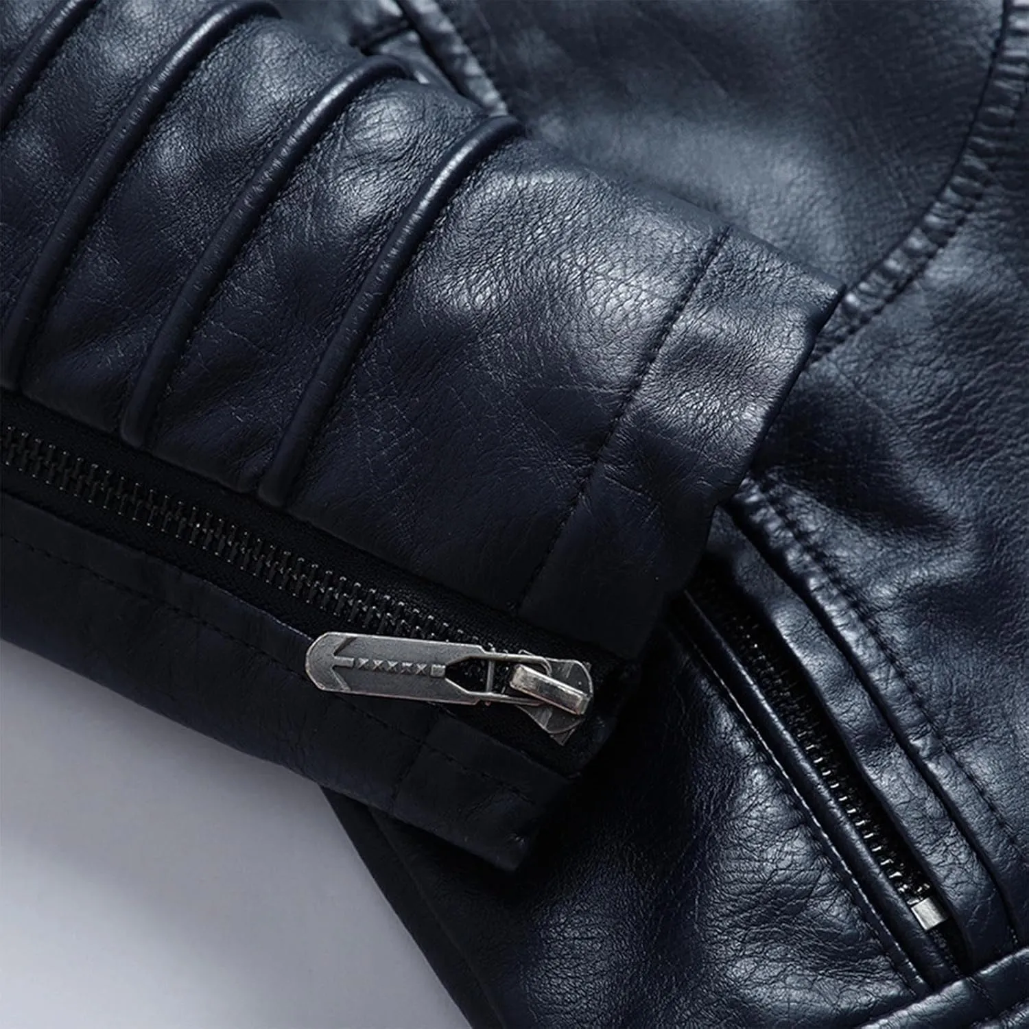 Faux Leather Jacket Men Long Sleeve Fitted PU Leather Motorcycle Zipper Coat Biker Bomber Jacket with Pockets