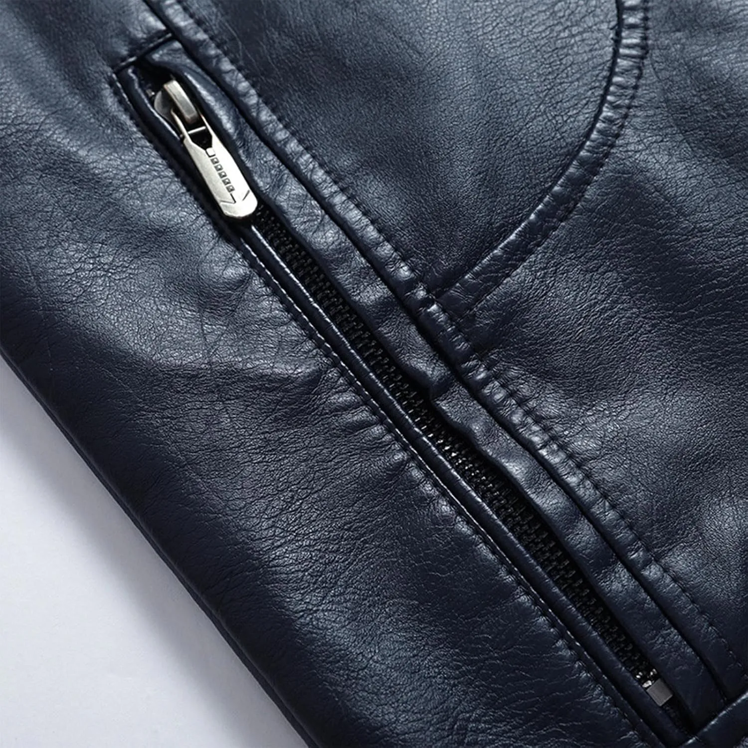 Faux Leather Jacket Men Long Sleeve Fitted PU Leather Motorcycle Zipper Coat Biker Bomber Jacket with Pockets