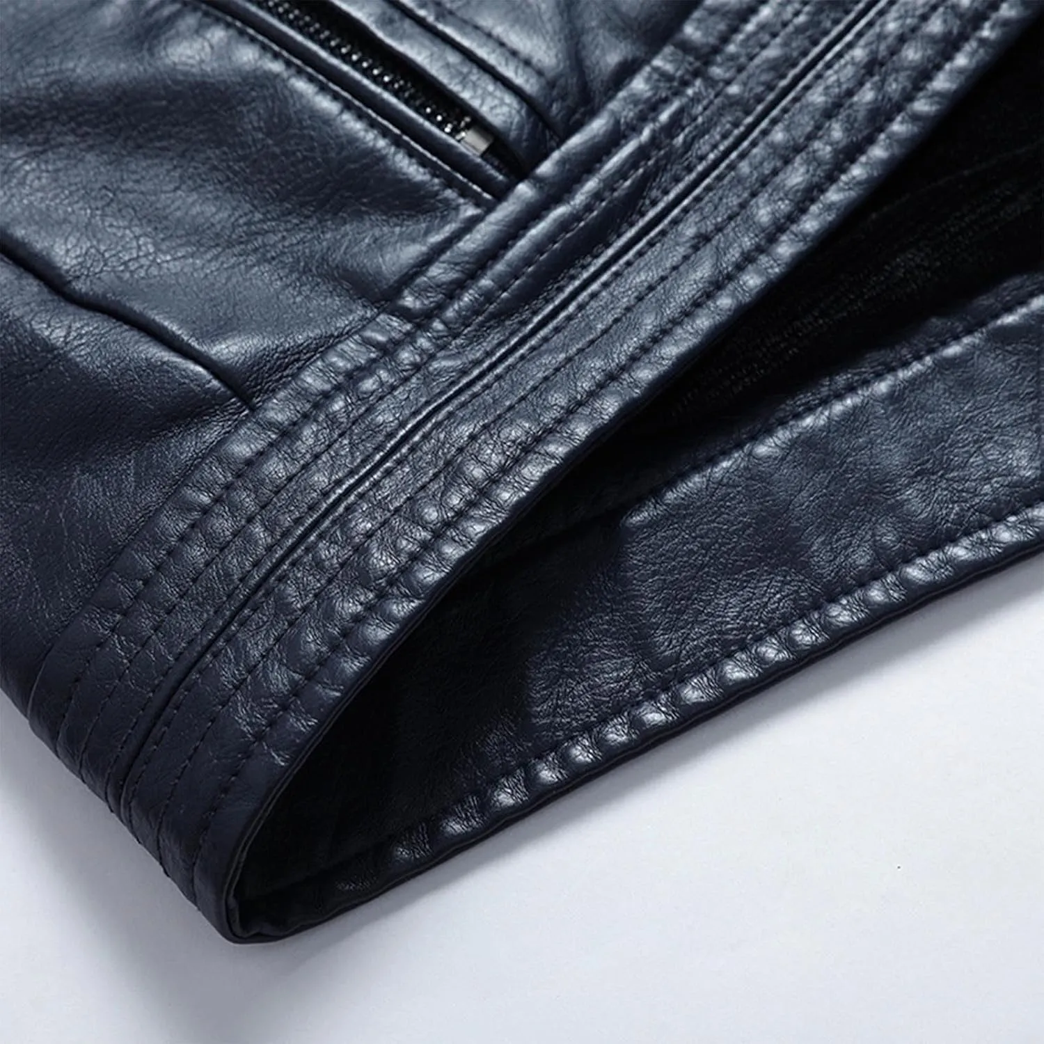 Faux Leather Jacket Men Long Sleeve Fitted PU Leather Motorcycle Zipper Coat Biker Bomber Jacket with Pockets