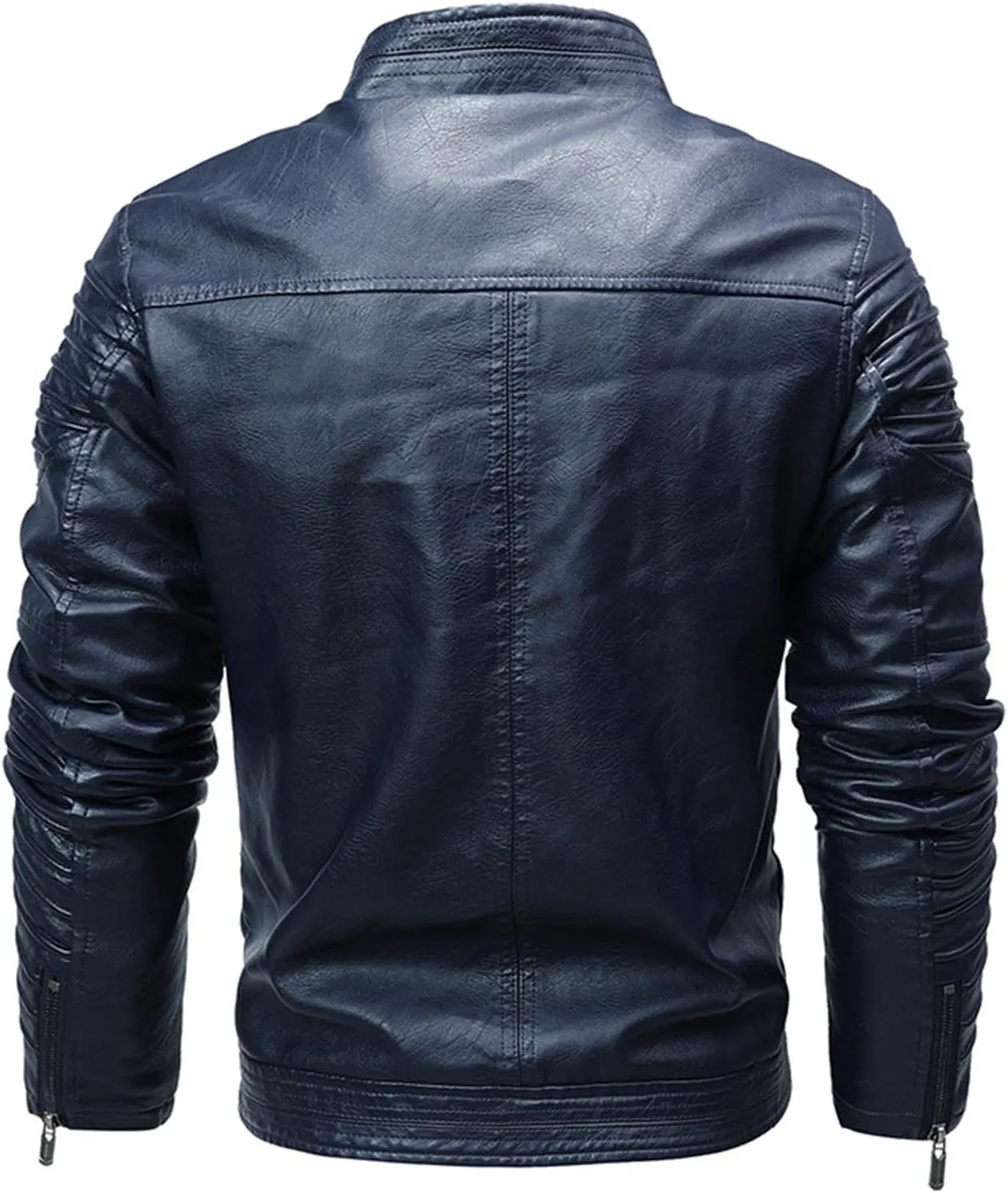 Faux Leather Jacket Men Long Sleeve Fitted PU Leather Motorcycle Zipper Coat Biker Bomber Jacket with Pockets