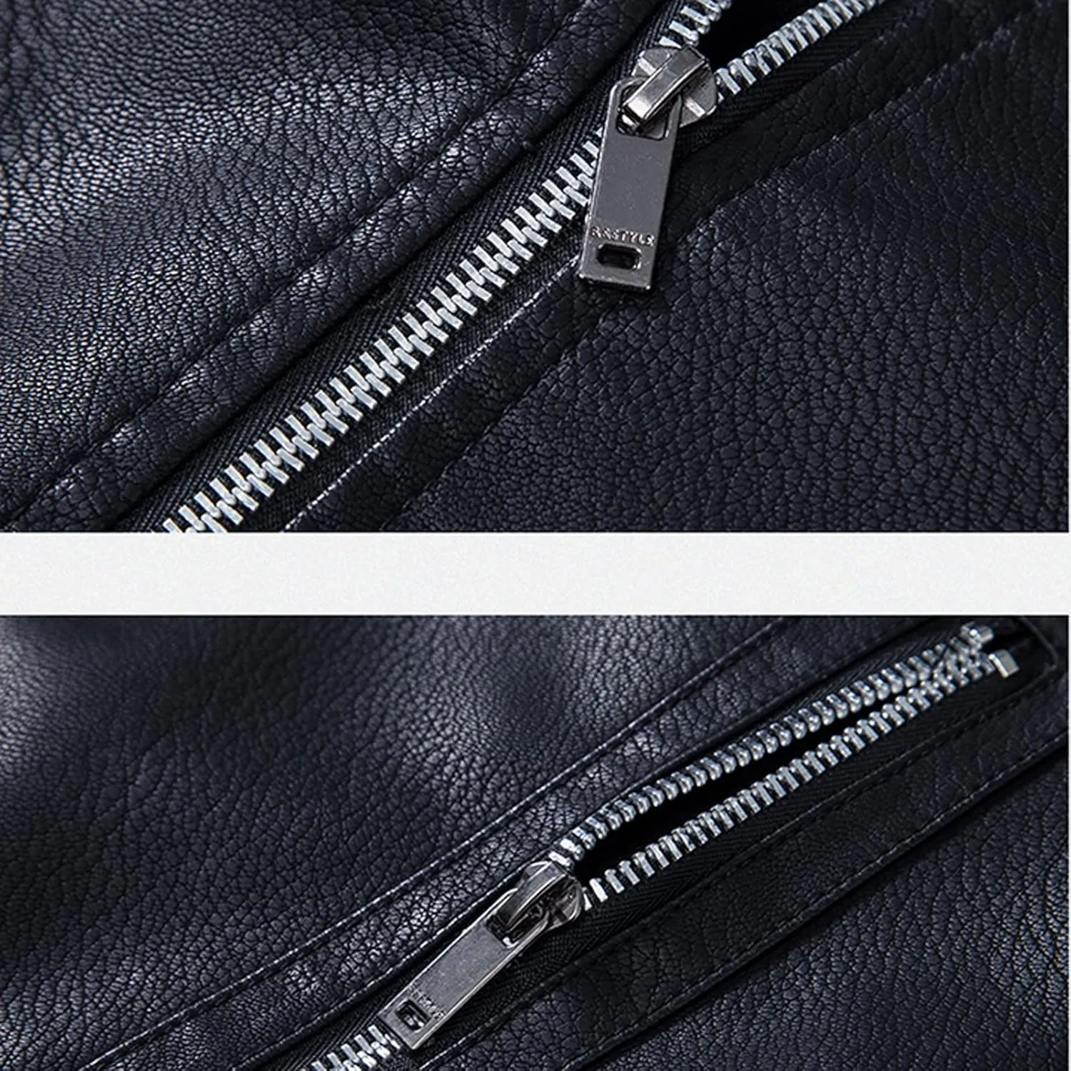Faux Leather Jacket Mens Slim Fit Notch Lapel Zip Up PU Leather Coat Motorcycle Biker Jacket with Pockets